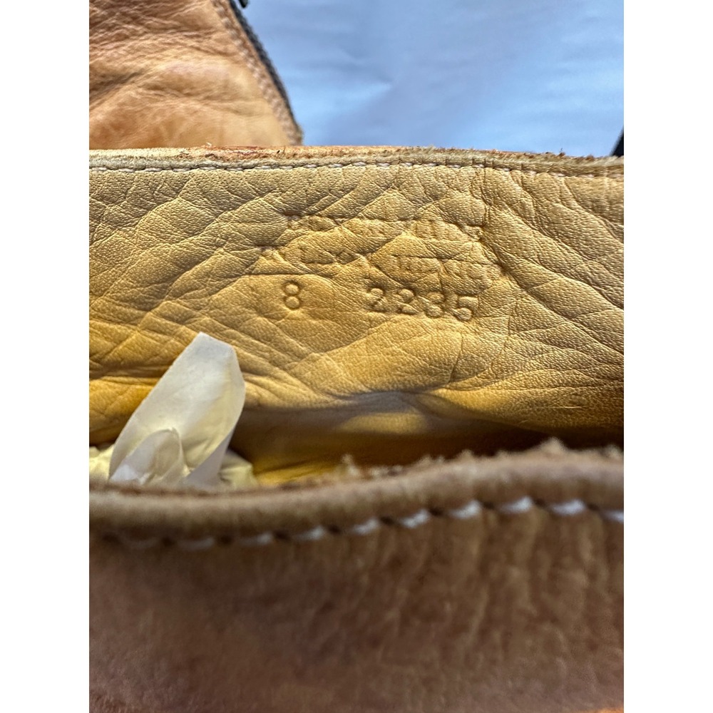 Bed Stu Onset Tan Distressed Leather Peep Toe Ankle Booties Heeled Size 8 Boho - Picture 13 of 16